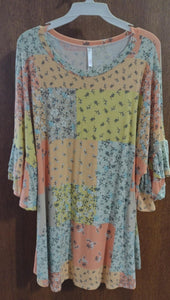 Yellow Orange Mint Floral Shirt Top