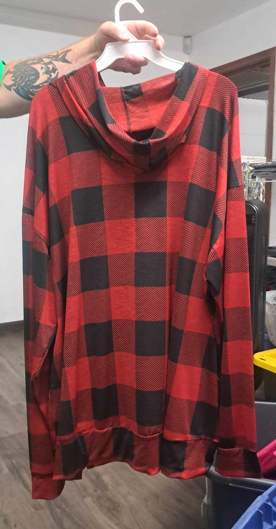 Red & Black Plaid Hoodie Hoody Hooded Shirt Top