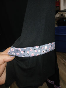PSFU Black Shirt Top with Gray Pink Floral Accents