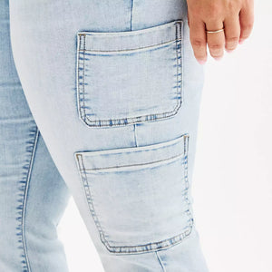 Light Wash Cargo Flare Leg Jeans Jean