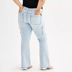 Light Wash Cargo Flare Leg Jeans Jean