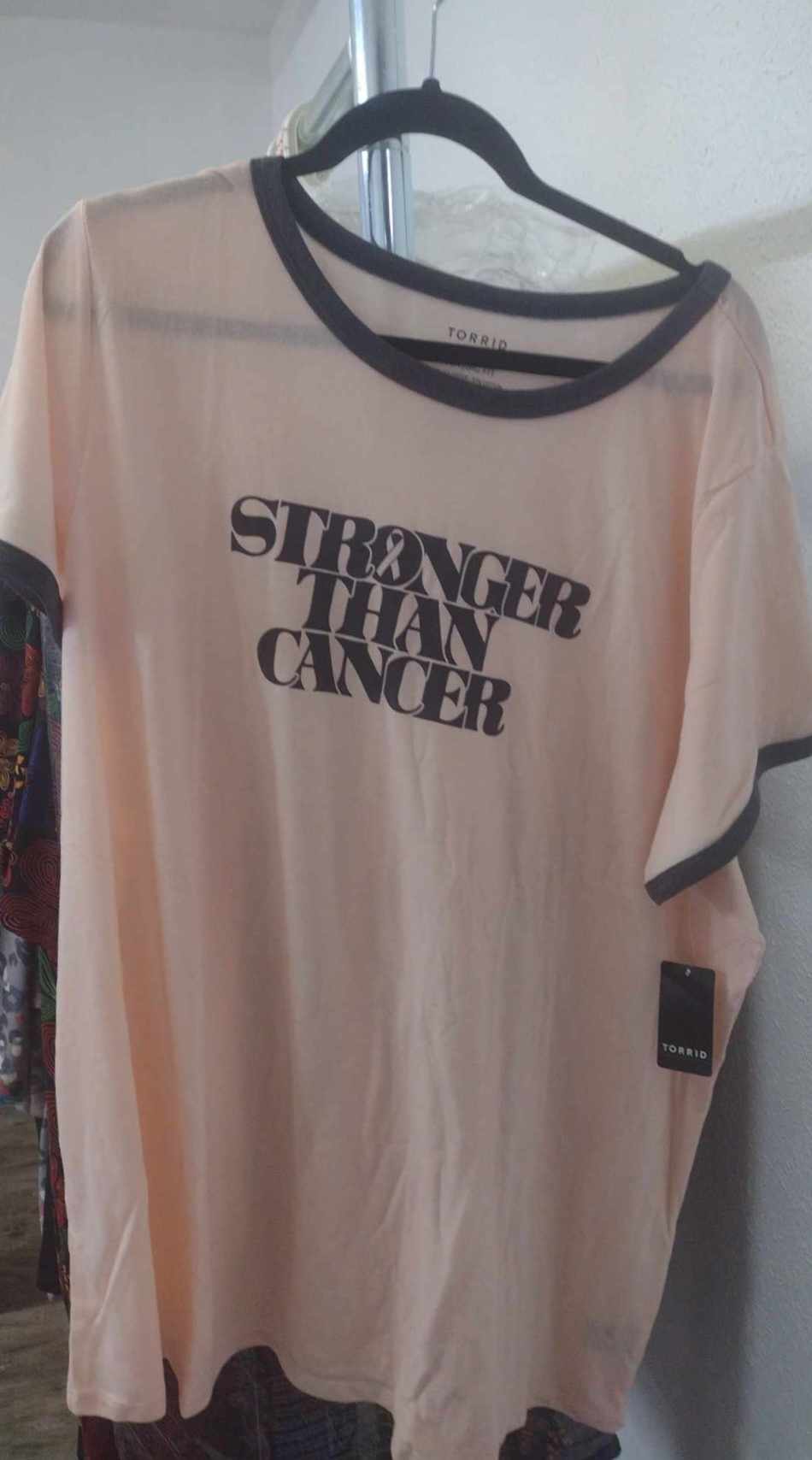 Torrid Light Pink & Gray Stronger Than Cancer T Tee Shirt Top