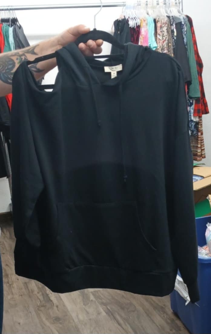 Black One Sided Cold Shoulder Hoodie