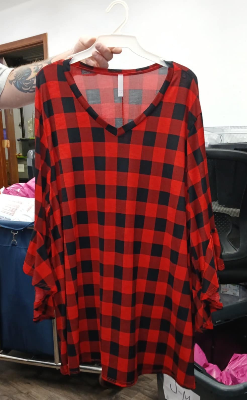 Red & Black Plaid Checkered Shirt Top