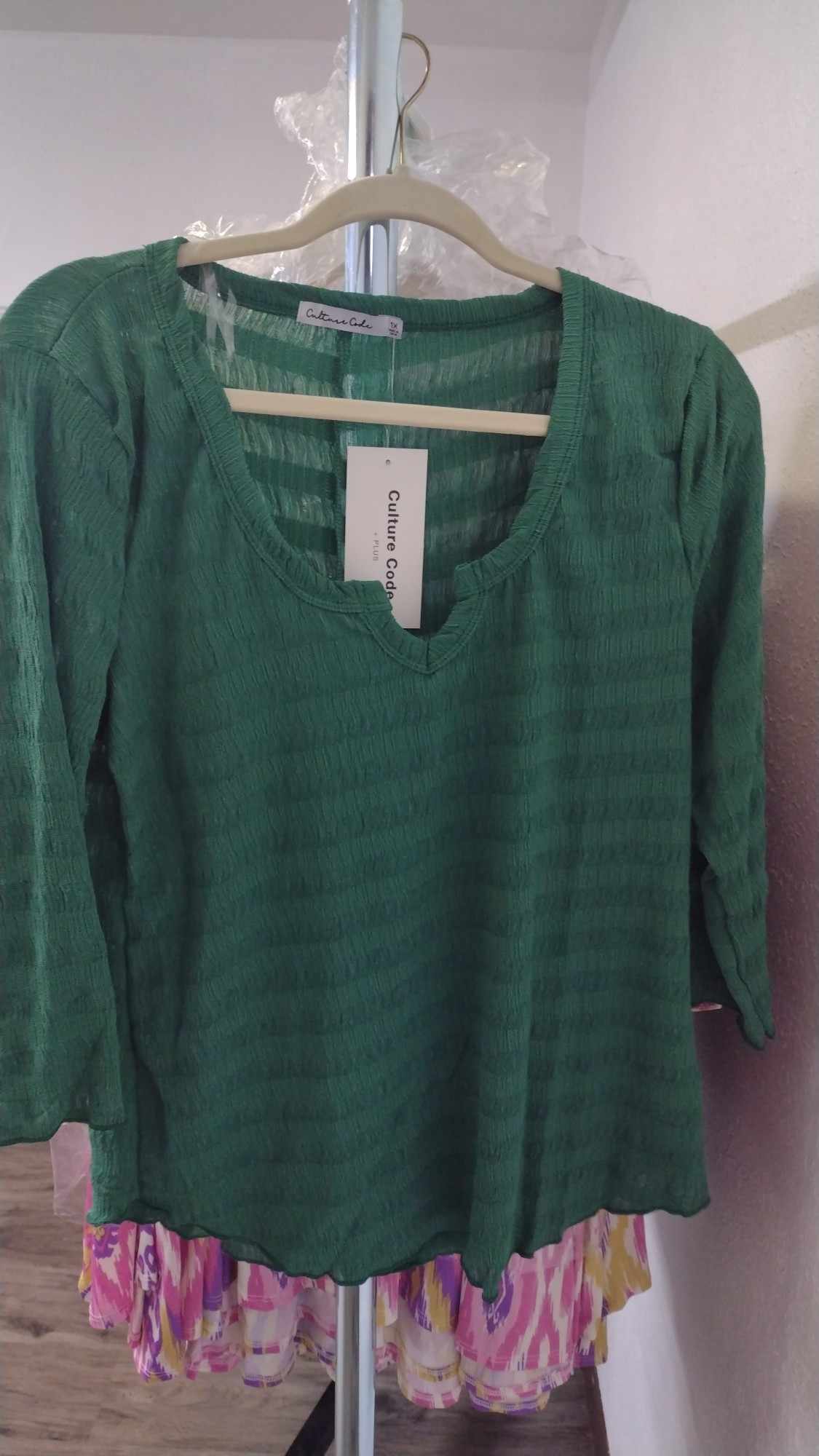 Green Notch Neck Shirt Top