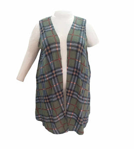 PSFU Green Plaid Open Front Vest Layering Piece