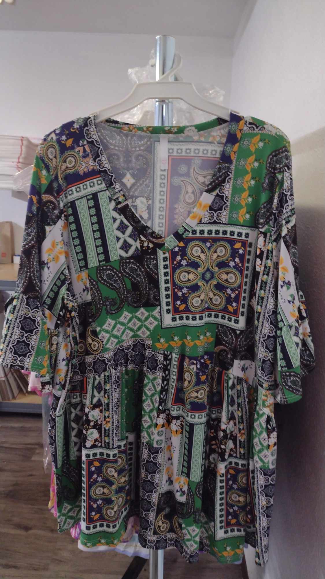 Black Yellow Green Paisley Patchwork Shirt Top