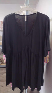 Solid Black Shirt Top with V Neck