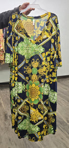 Green Gold Black Medallion Print Dress