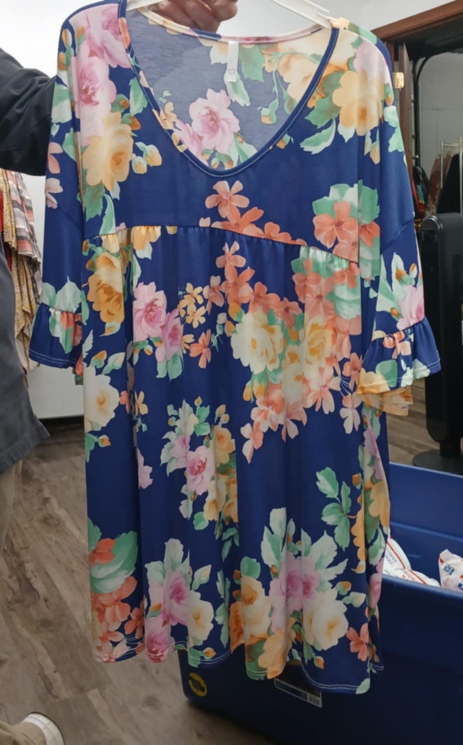 Blue Floral V Neck Shirt Top