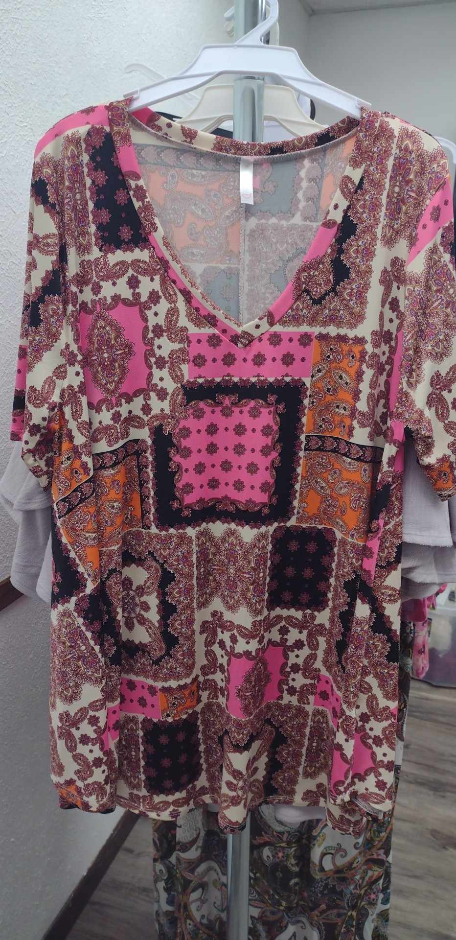 Pink Orange Black Patchwork Paisley Shirt Top