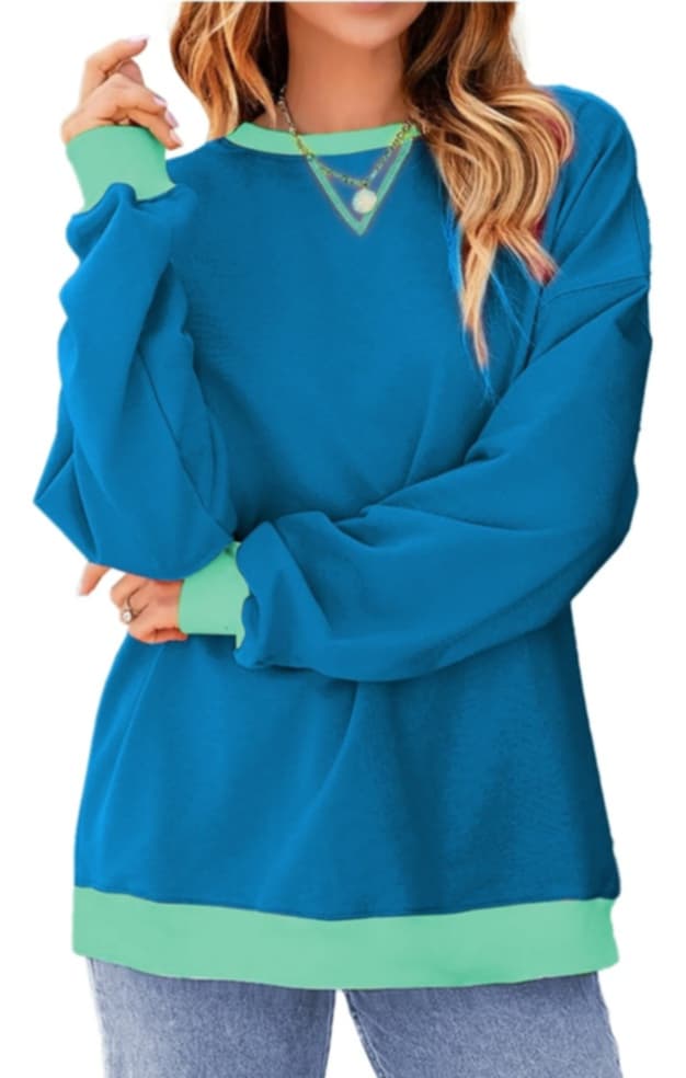 Blue Sweatshirt with Mint Trim Shirt Top