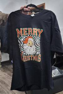 Black Merry Christmas Santa Racing Shirt Top