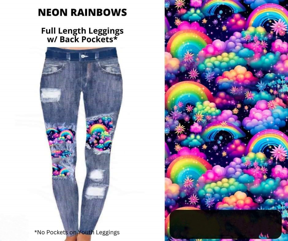 Faux Denim Neon Rainbow Full Length Legging Leggings