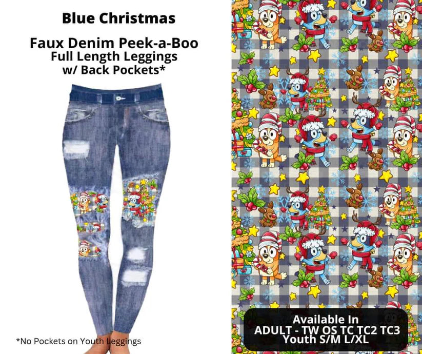 Bluey Christmas Faux Denim Full Length Peekaboo Leggings