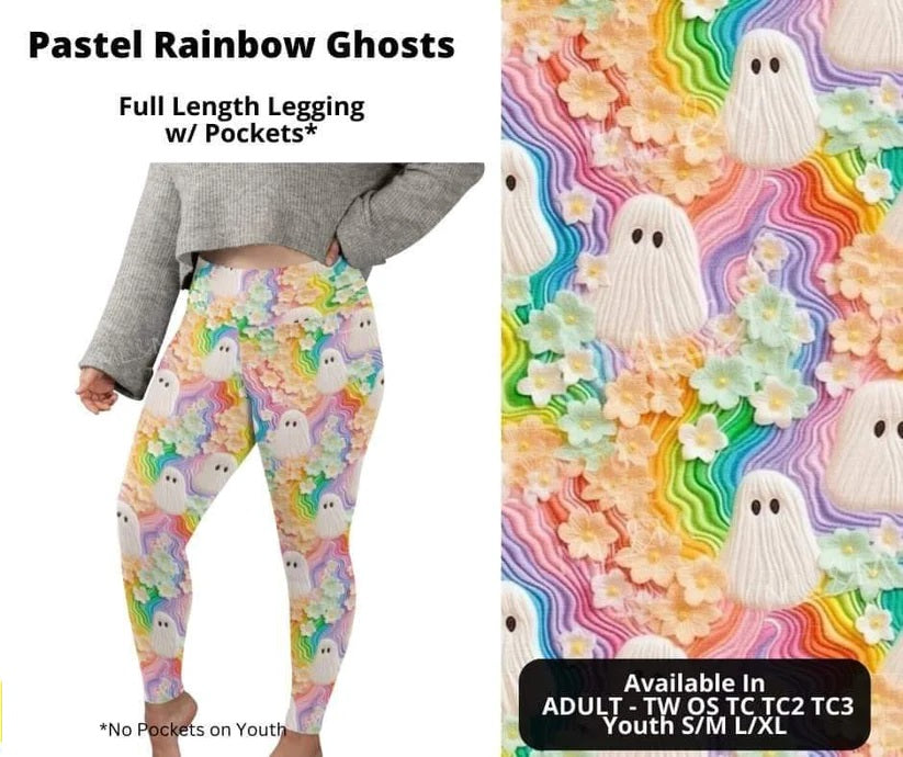 Pastel Rainbow Ghosts Full Length Leggings w/ Pockets