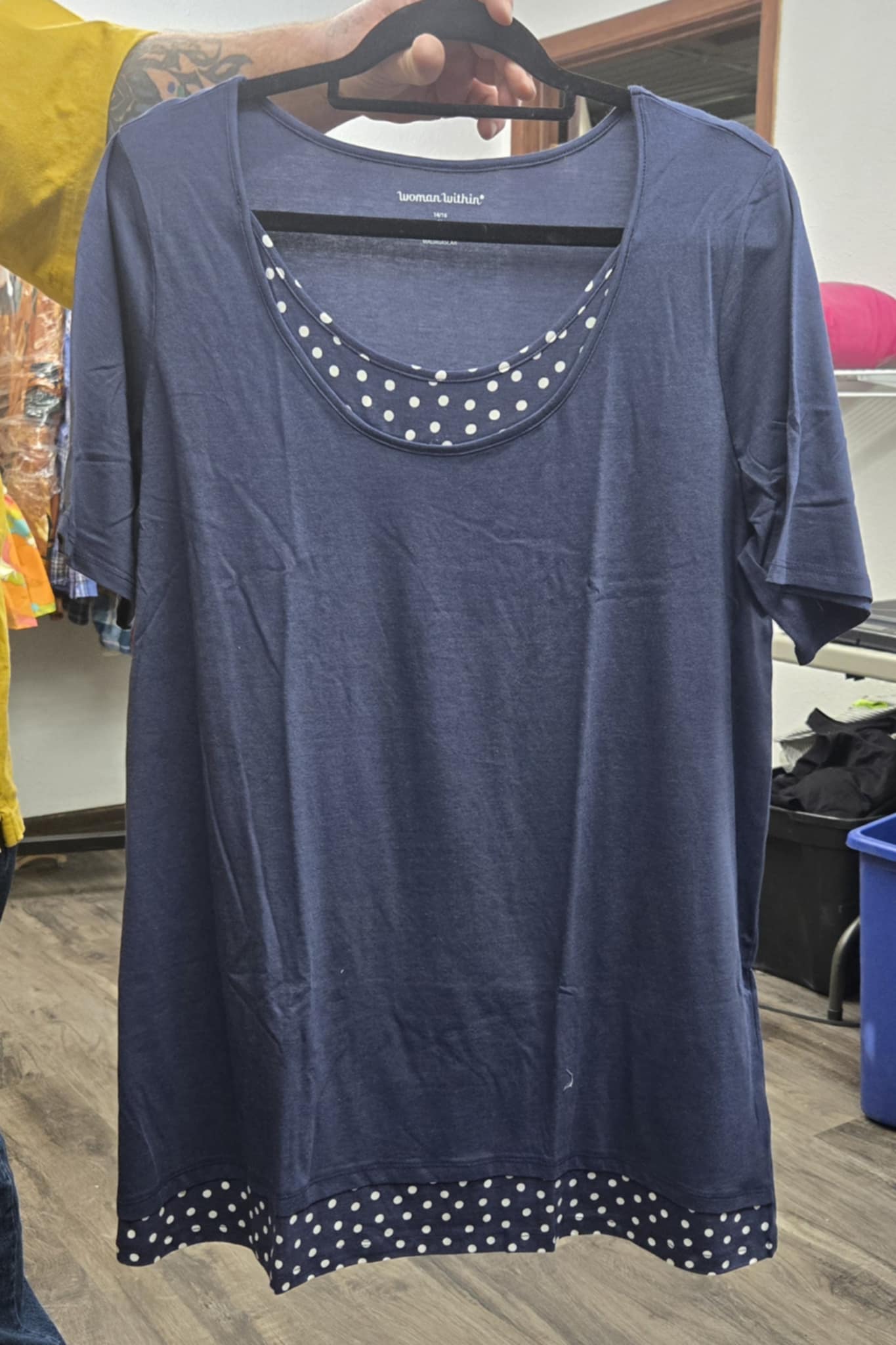 Navy Polka Dot 2fer Shirt Top