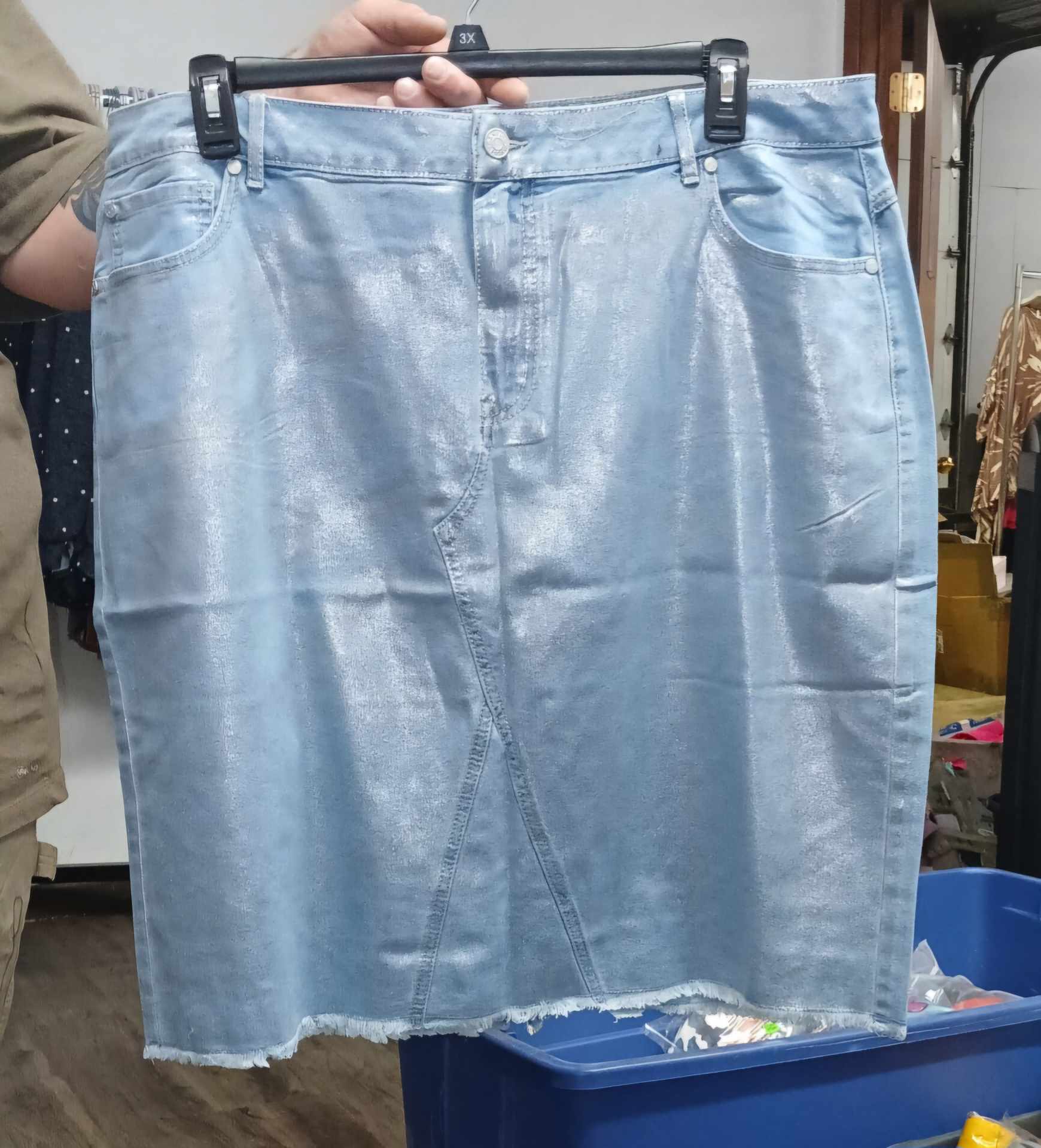 Foiled Denim Skirt