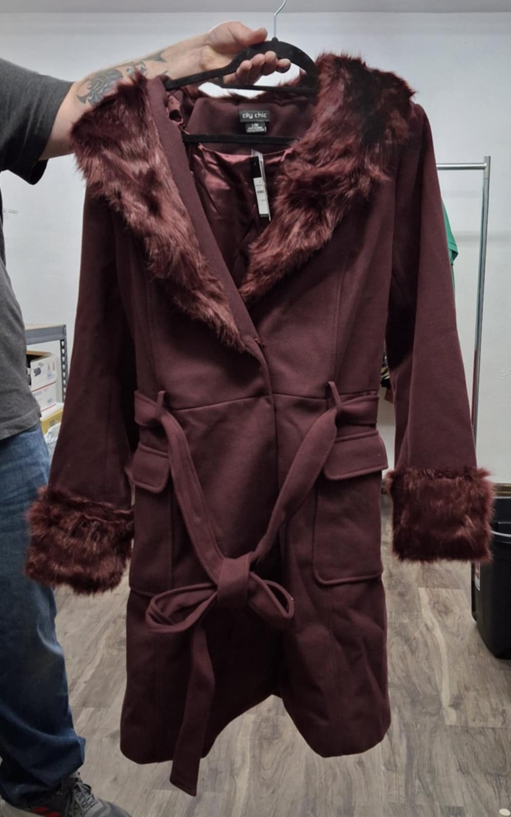 Gorgeous Burgundy Faux Fur Coat