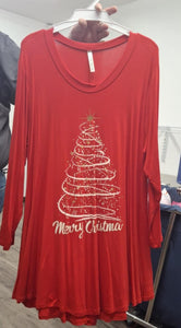 Red Beautiful Merry Christmas Tree Shirt Top