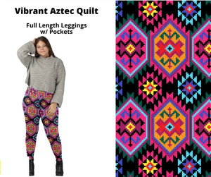 Vibrant Aztec Quilt Legging Leggings w Pockets