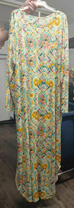 Green Yellow Tie Dye Maxi Dress w Long Sleeves