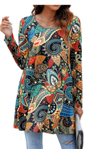 Teal Paisley Shirt Top Tunic