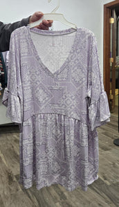 Light Purple Bandana Print V Neck Shirt Top