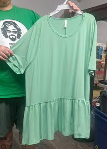 Spring Green Shirt Top w Ruffle Hem