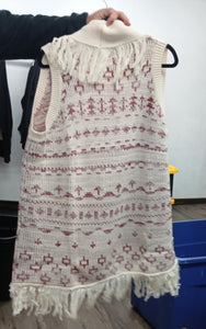 Off White Burgundy Pink Fringe Vest