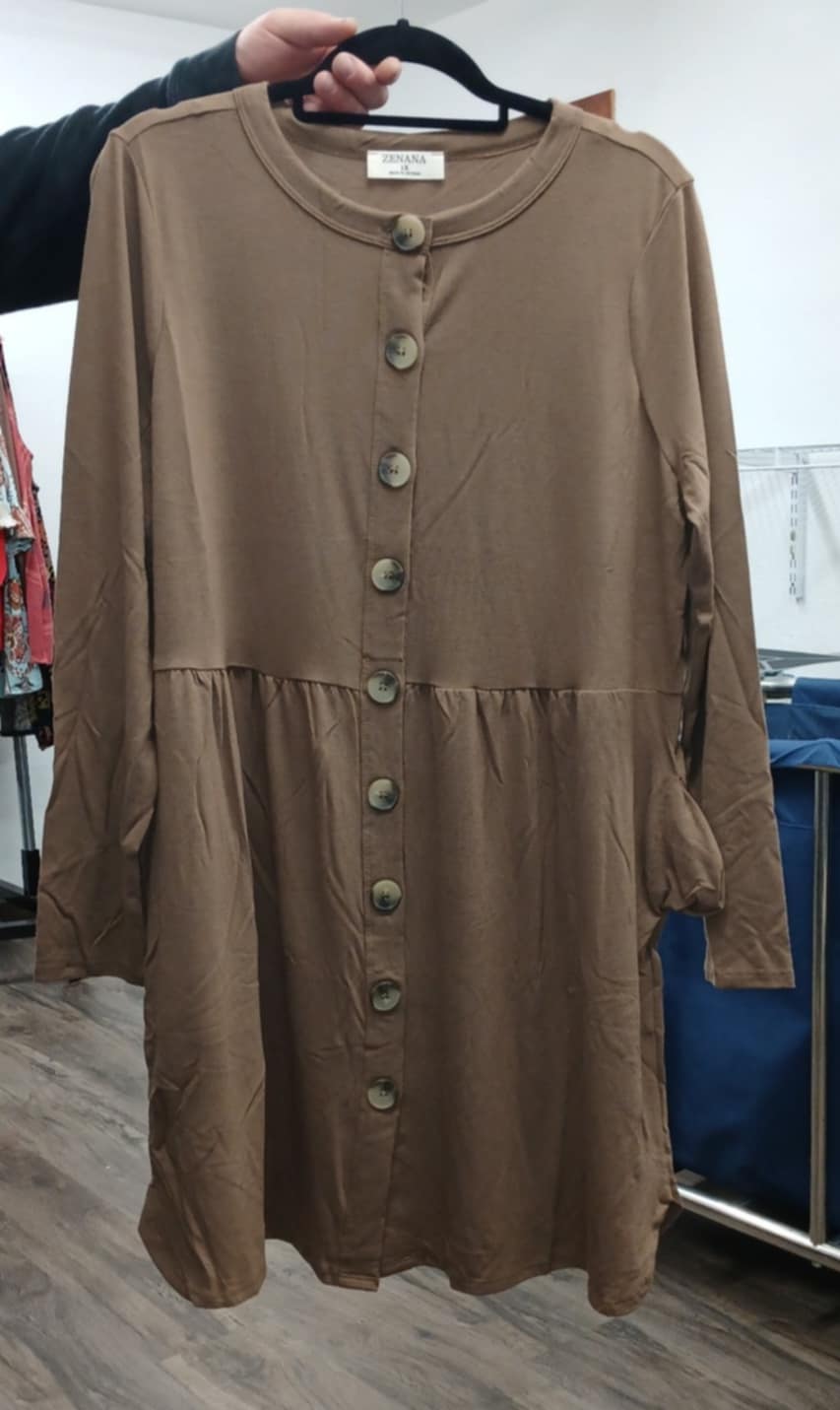 Long Brown Button Tunic Shirt or Cardigan