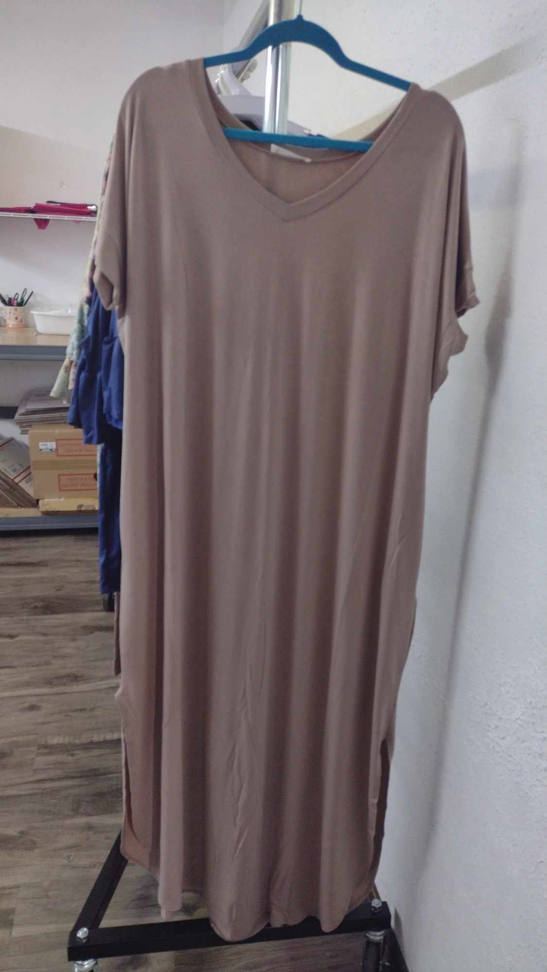 Beige V Neck Maxi Dress