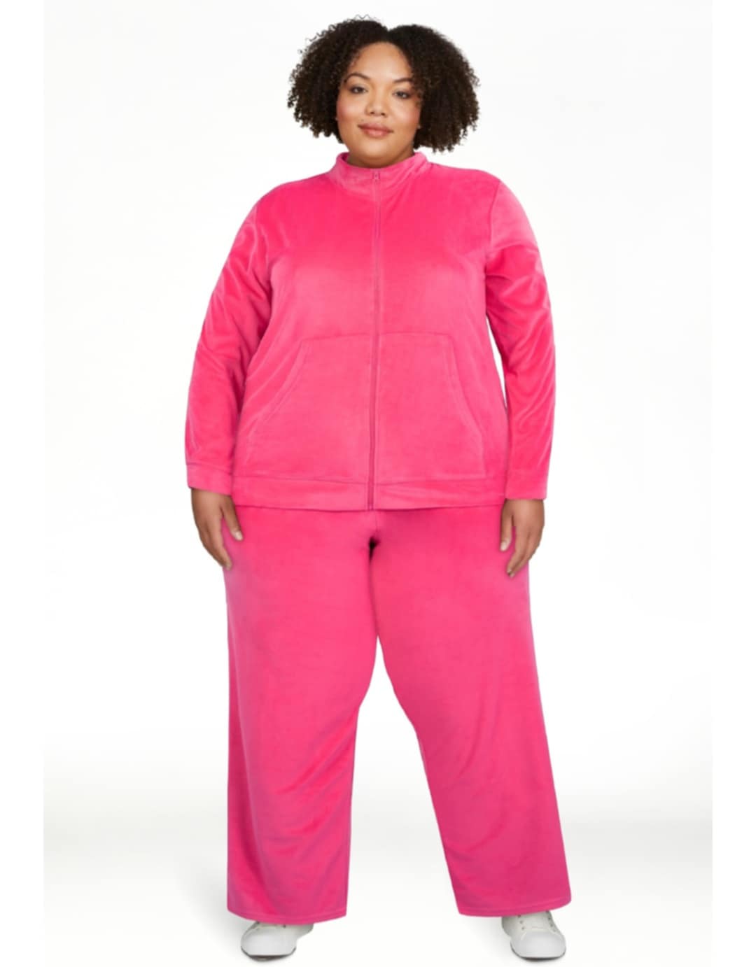 2 Piece Bright Pink Zip Up Jacket & Pants Outfit Set