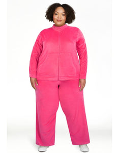 2 Piece Bright Pink Zip Up Jacket & Pants Outfit Set