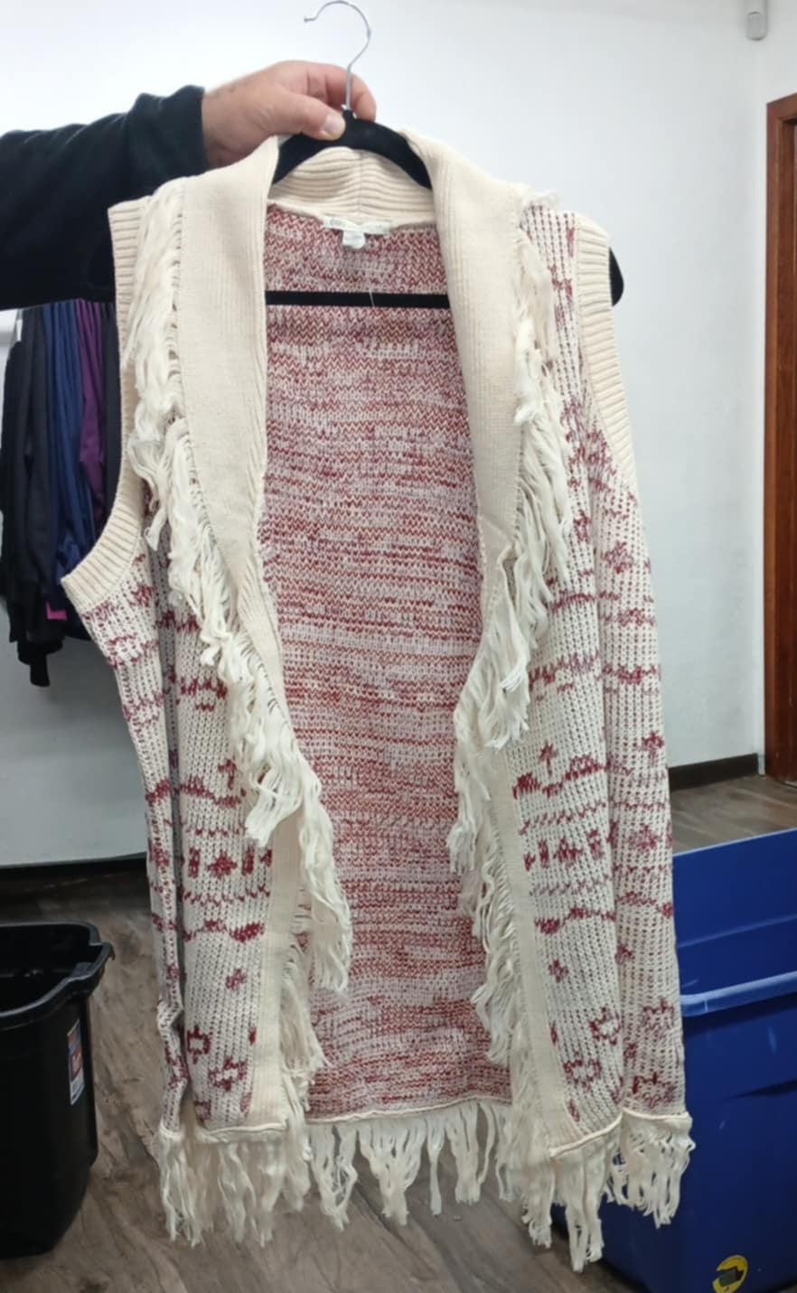 Off White Burgundy Pink Fringe Vest