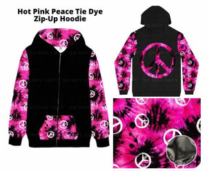 Black & Pink Peace Sign Tie Dye Zip Up Hoodie