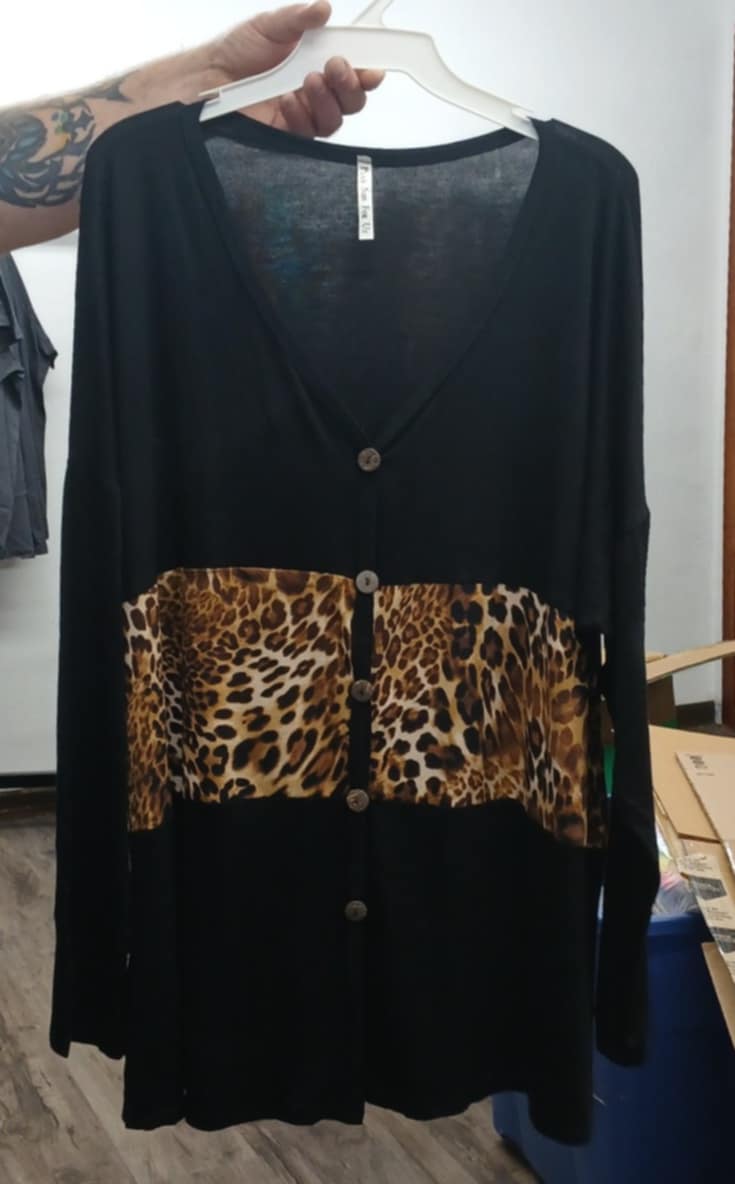 PSFU Black Leopard Faux Button Shirt Top