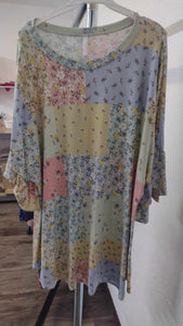 Yellow Blue Green Pink Floral Patchwork Shirt Top