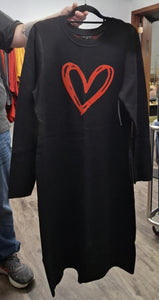 Black Red Heart Long Sweater Dress