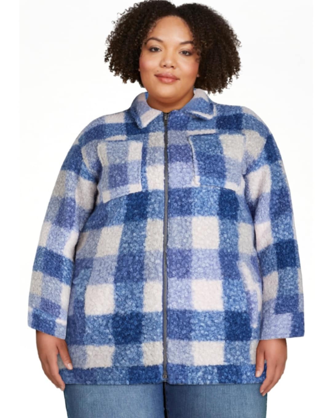 Blue Plaid Zip Up Shacket Jacket