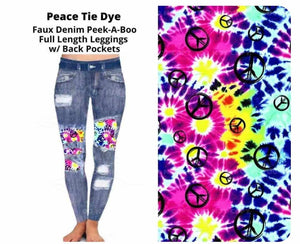 Denim Peace Tie Dye Patch Full Length Leggings Legging