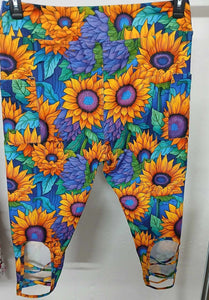 Electric Purple Sunflower Criss Cross Back Capri Capris