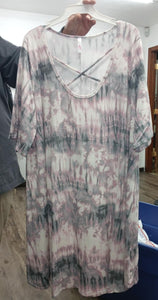 Gray Pink Tie Dye X Neck Dress