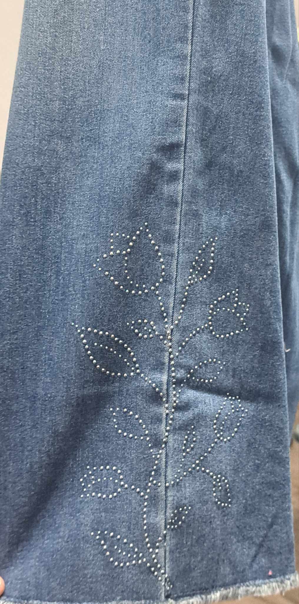 Denim Sequin Floral Bottom Jean Jeans