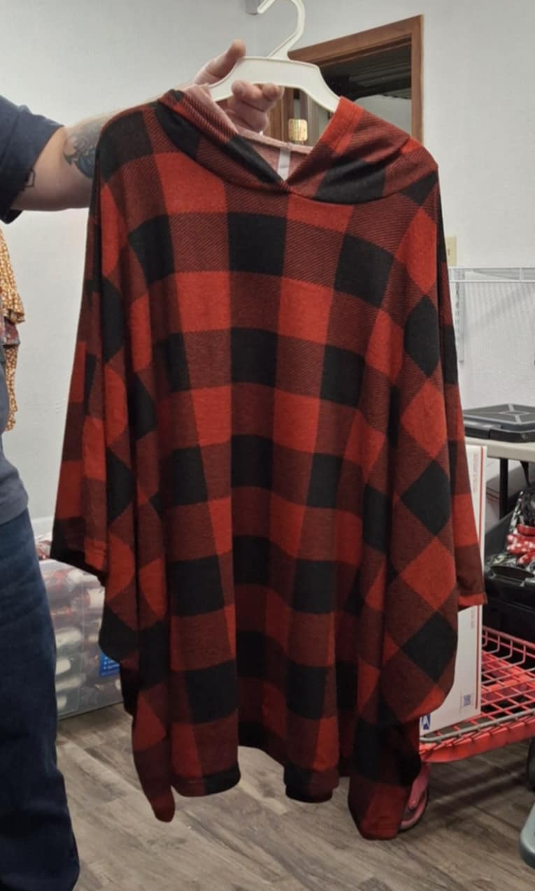 Red Plaid Hoodie Poncho