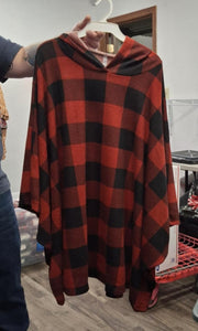 Red Plaid Hoodie Poncho