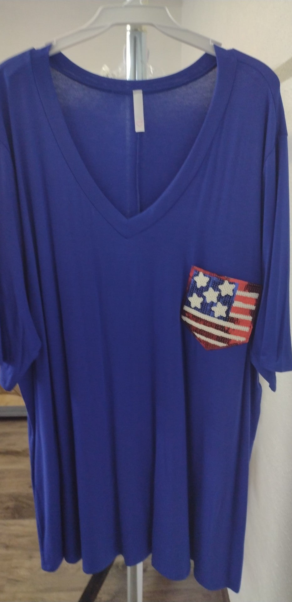 Blue USA Sequin Pocket Shirt Top