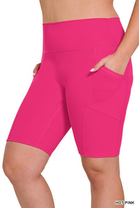 Hot Neon Pink Bike Biker Shorts w Pockets