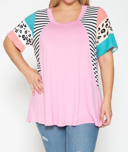 PSFU Pink Stripe Top Animal Sleeve