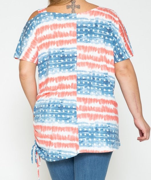 PSFU American Flag, One Cold Shoulder Top